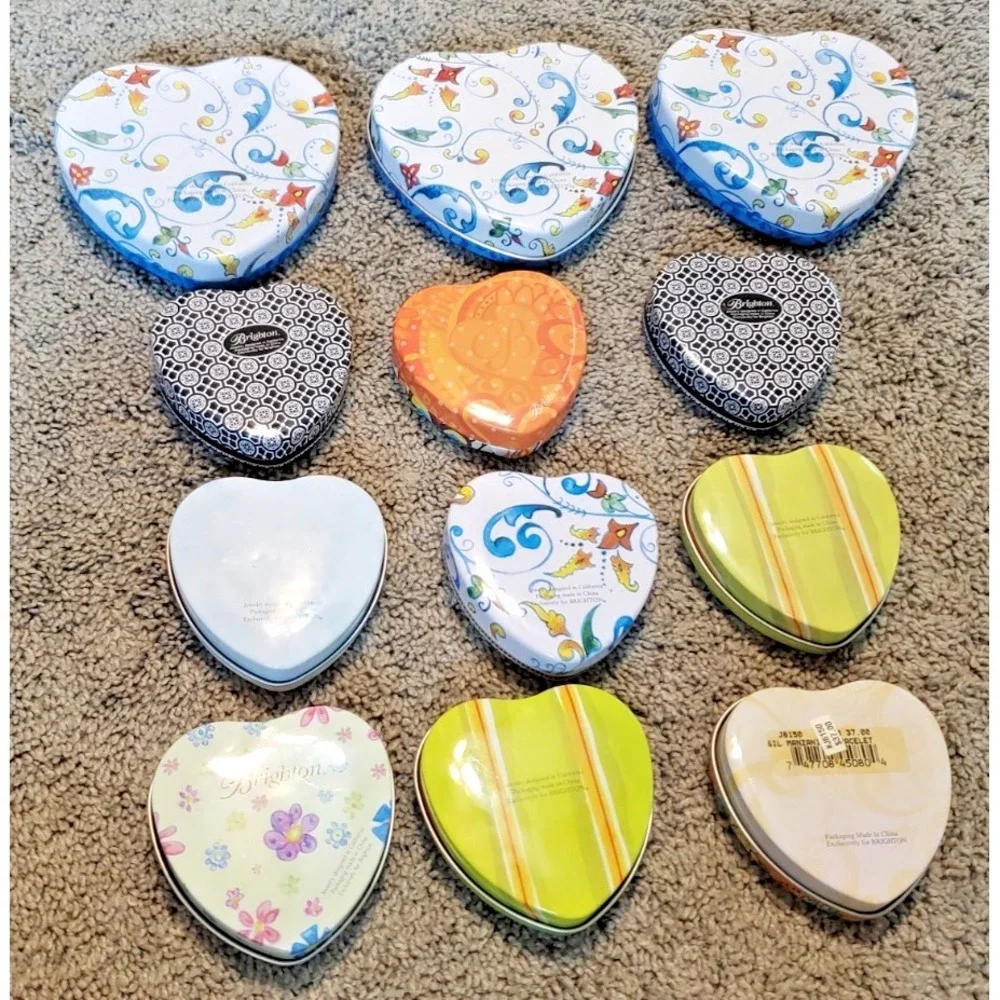Brighton Metal Tins Lot of 12 Heart Shaped Jewelry Boxes Gift Boxes Empty